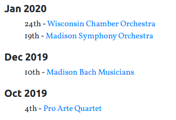 Concert history sorted by month